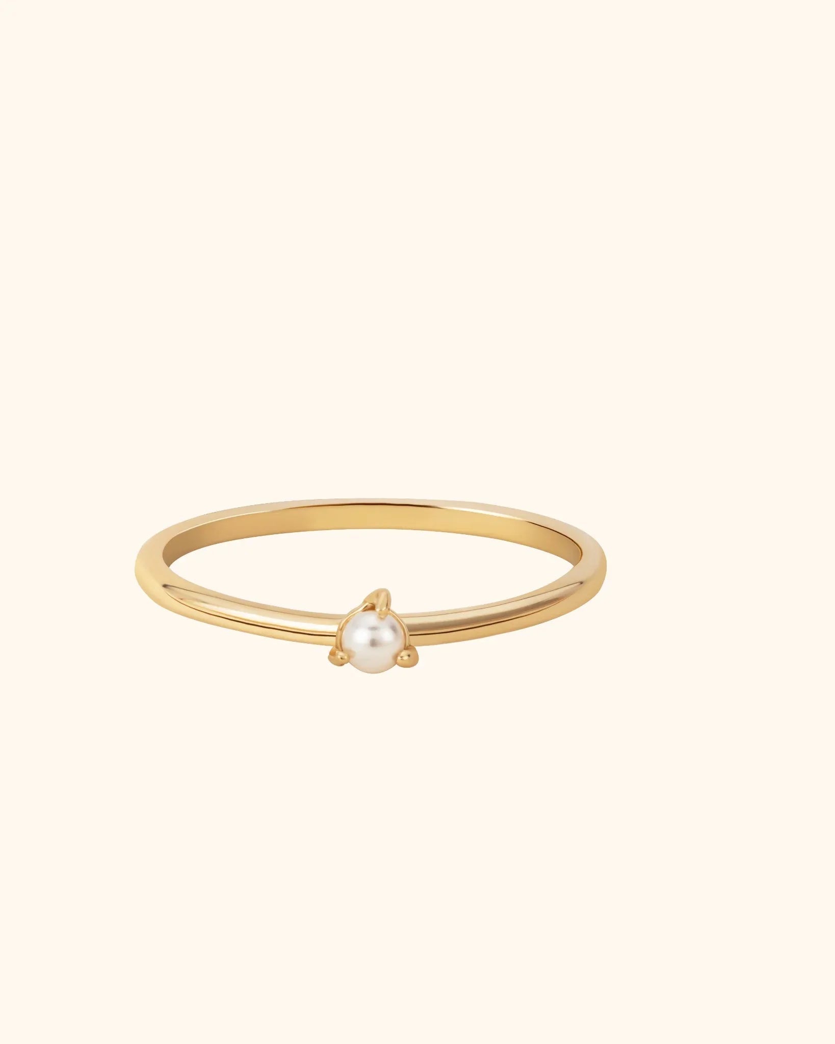 14K Gold Single Pearl Ring – Minimalist Dainty Stackable Band - 11