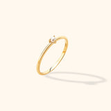 14K Gold Single Pearl Ring – Minimalist Dainty Stackable Band - 1