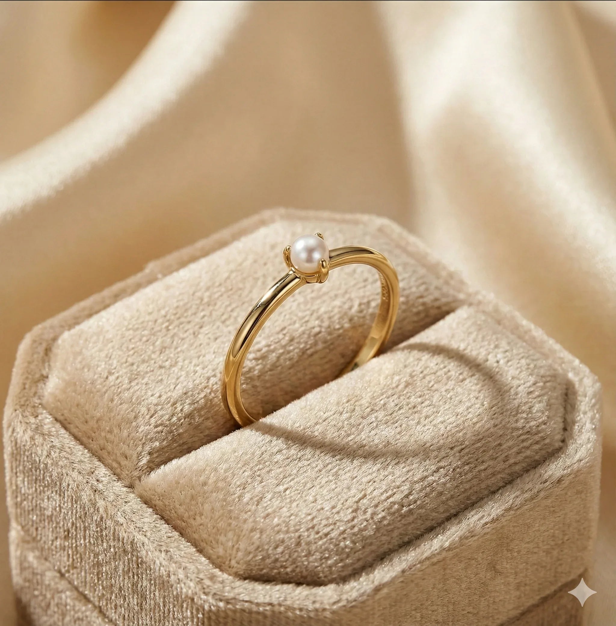 14K Gold Single Pearl Ring – Minimalist Dainty Stackable Band - 2
