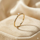 14K Gold Single Pearl Ring – Minimalist Dainty Stackable Band - 7