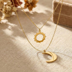 14K Gold Sun & Moon Double Layer Necklace – Celestial Harmony - 3