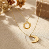 14K Gold Sun & Moon Double Layer Necklace – Celestial Harmony - 3
