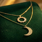 14K Gold Sun & Moon Double Layer Necklace – Celestial Harmony - 7