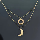 14K Gold Sun & Moon Double Layer Necklace – Celestial Harmony - 8
