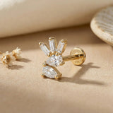14K Gold Tragus Cartilage Stud –  Pear Baguette & Round - 47