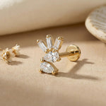 14K Gold Tragus Cartilage Stud –  Pear Baguette & Round - 33