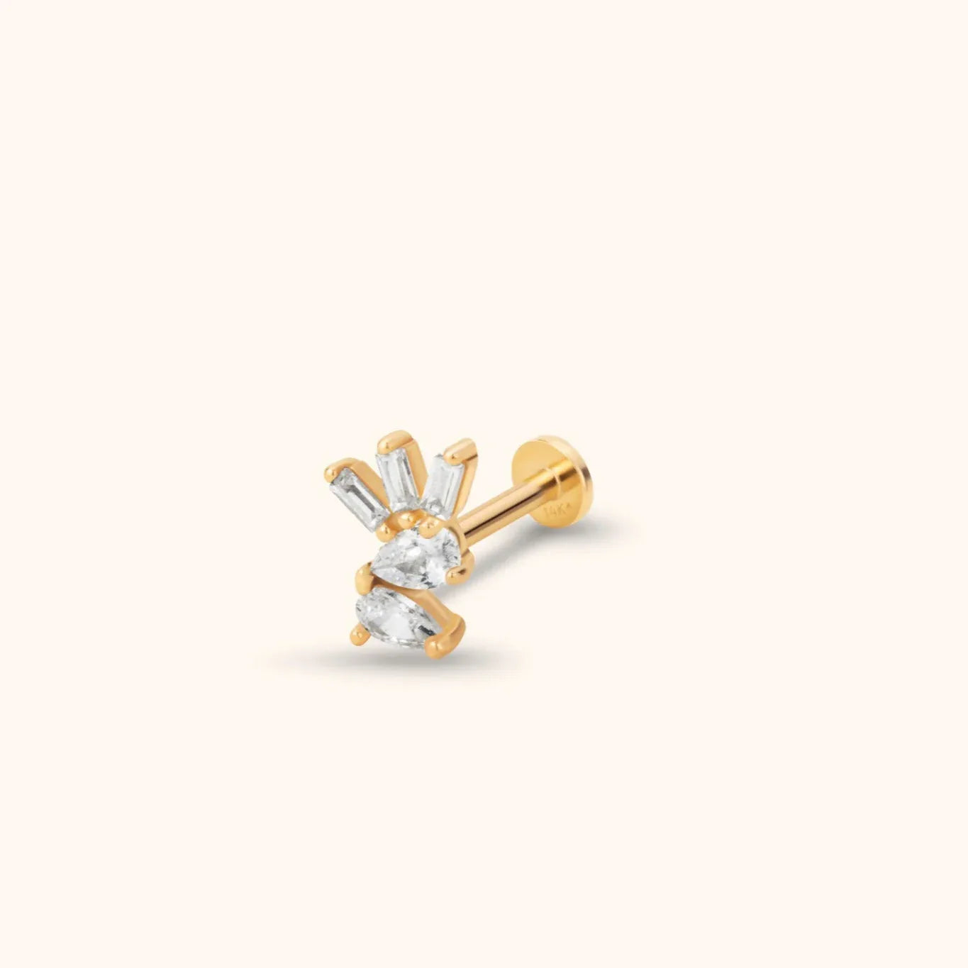 14K Gold Tragus Cartilage Stud –  Pear Baguette & Round - 50