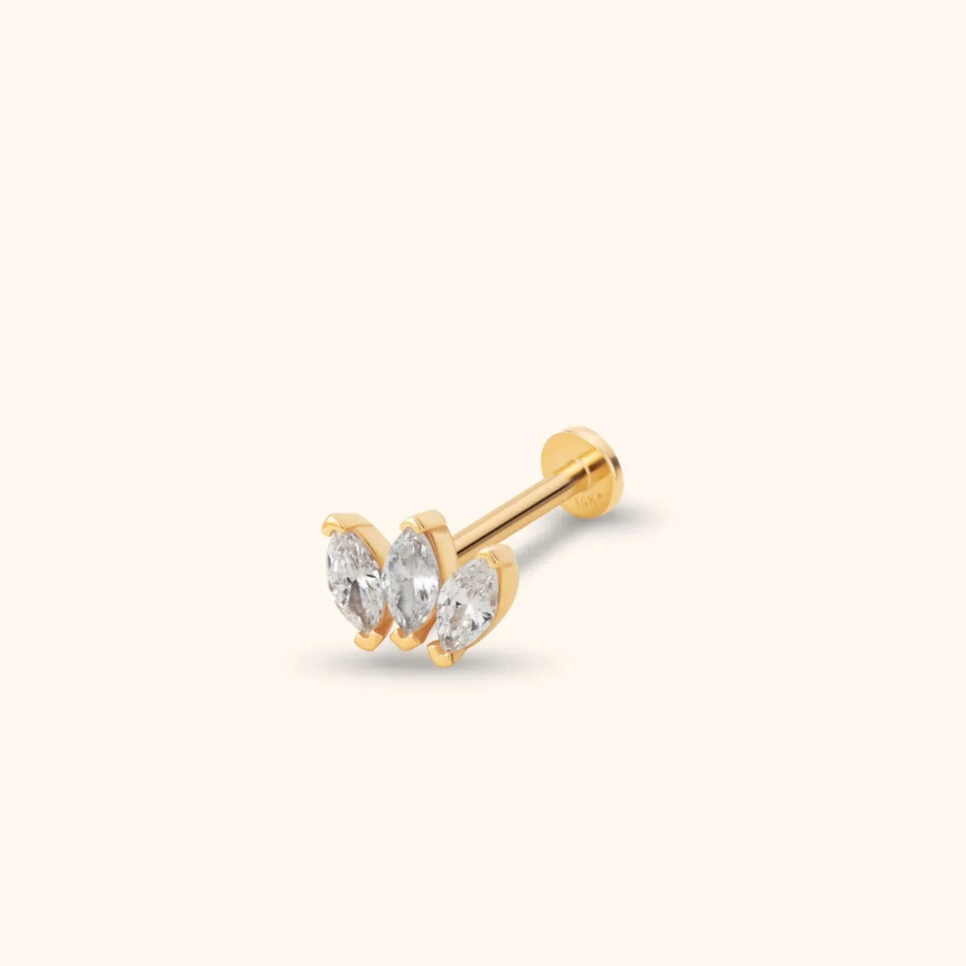 14K Gold Triple Leaf-Cut Flat Back Piercing - 1