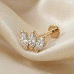 14K Gold Triple Leaf-Cut Flat Back Piercing - 4