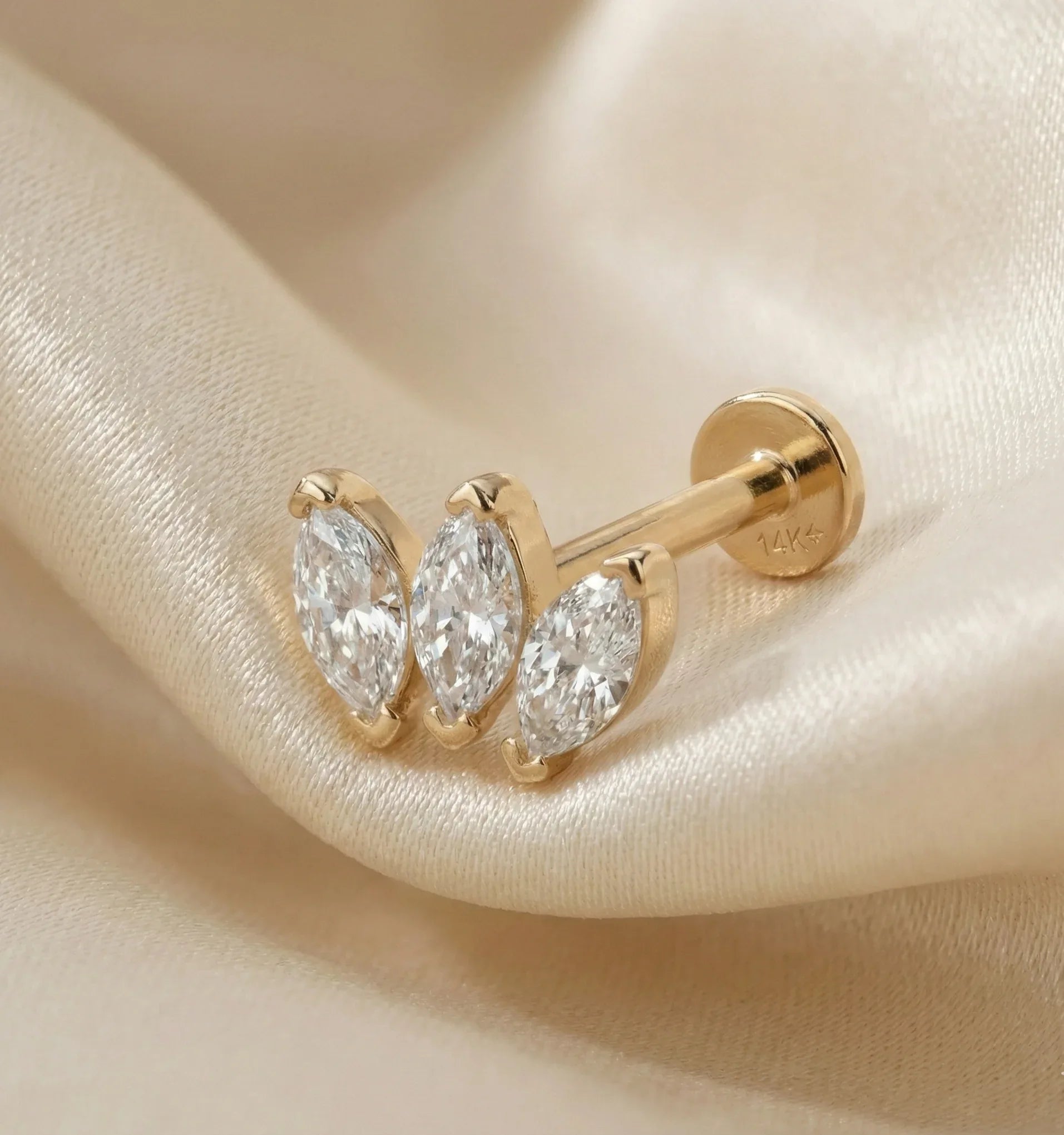 14K Gold Triple Leaf-Cut Flat Back Piercing - 4