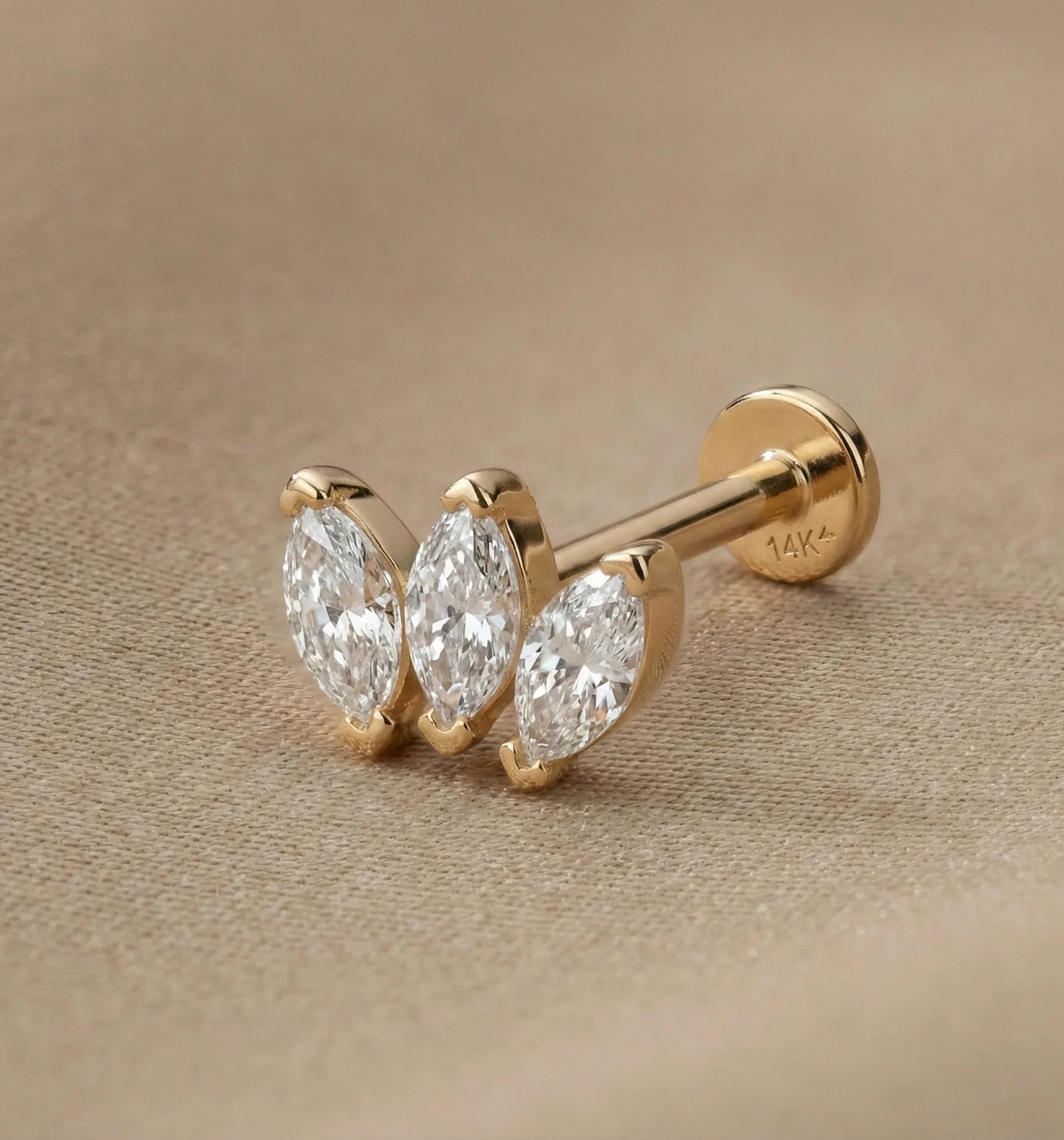 14K Gold Triple Leaf-Cut Flat Back Piercing - 6