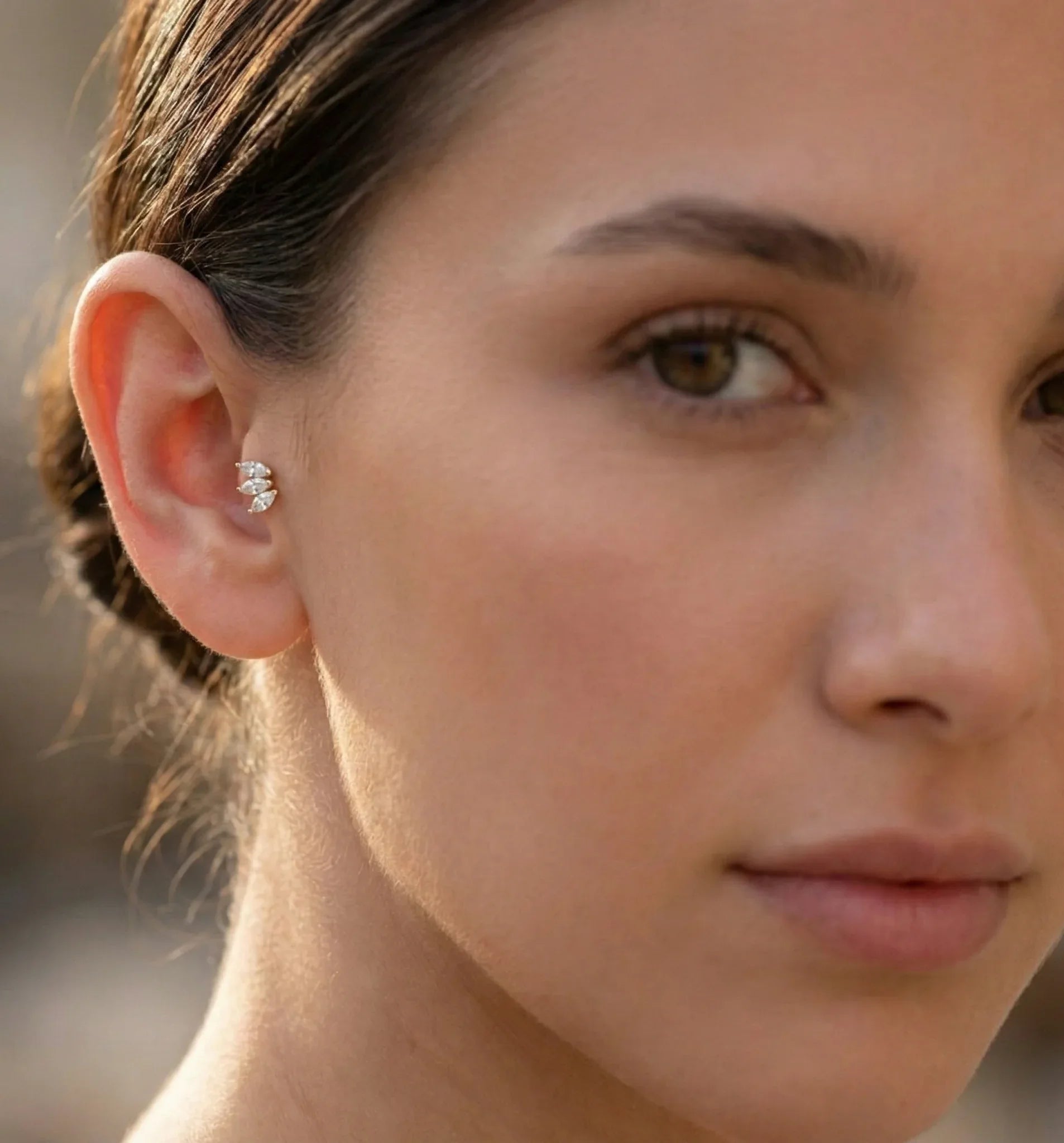 14K Gold Triple Leaf-Cut Flat Back Piercing - 7