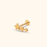 14k gold triple star tragus earring celestial cartilage stud front view