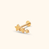 14k gold triple star tragus earring celestial cartilage stud front view
