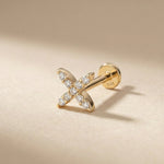 14K Gold Pavé X Cartilage Stud – Flat Back Labret - 9