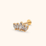 Gold-tone stud earring with five clear marquise-shaped stones in a crown-like cluster, a straight post and a flat round back.