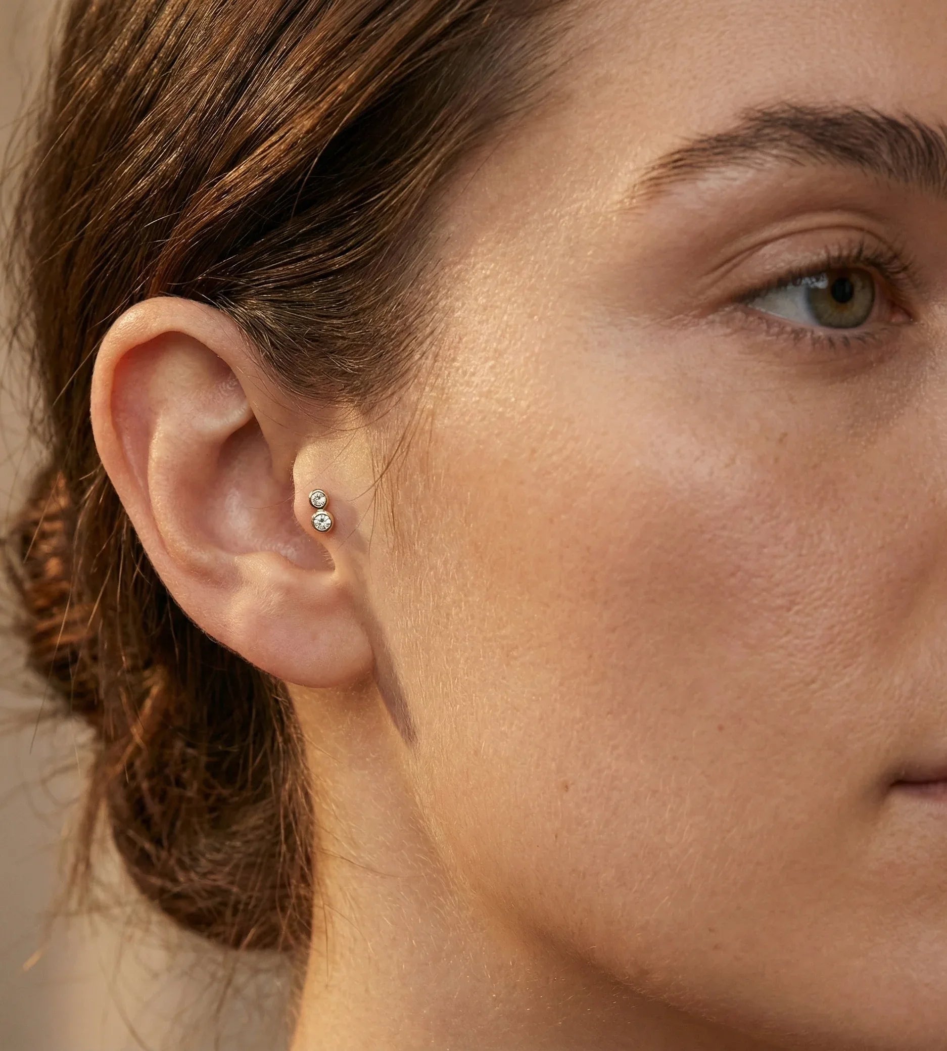 14K Solid Gold Double Crystal Tragus Stud – Minimalist Piercing Earring - 29