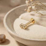 14K Solid Gold Double Crystal Tragus Stud – Minimalist Piercing Earring - 40