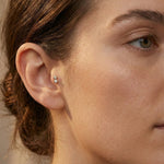 14K Solid Gold Double Crystal Tragus Stud – Minimalist Piercing Earring - 13