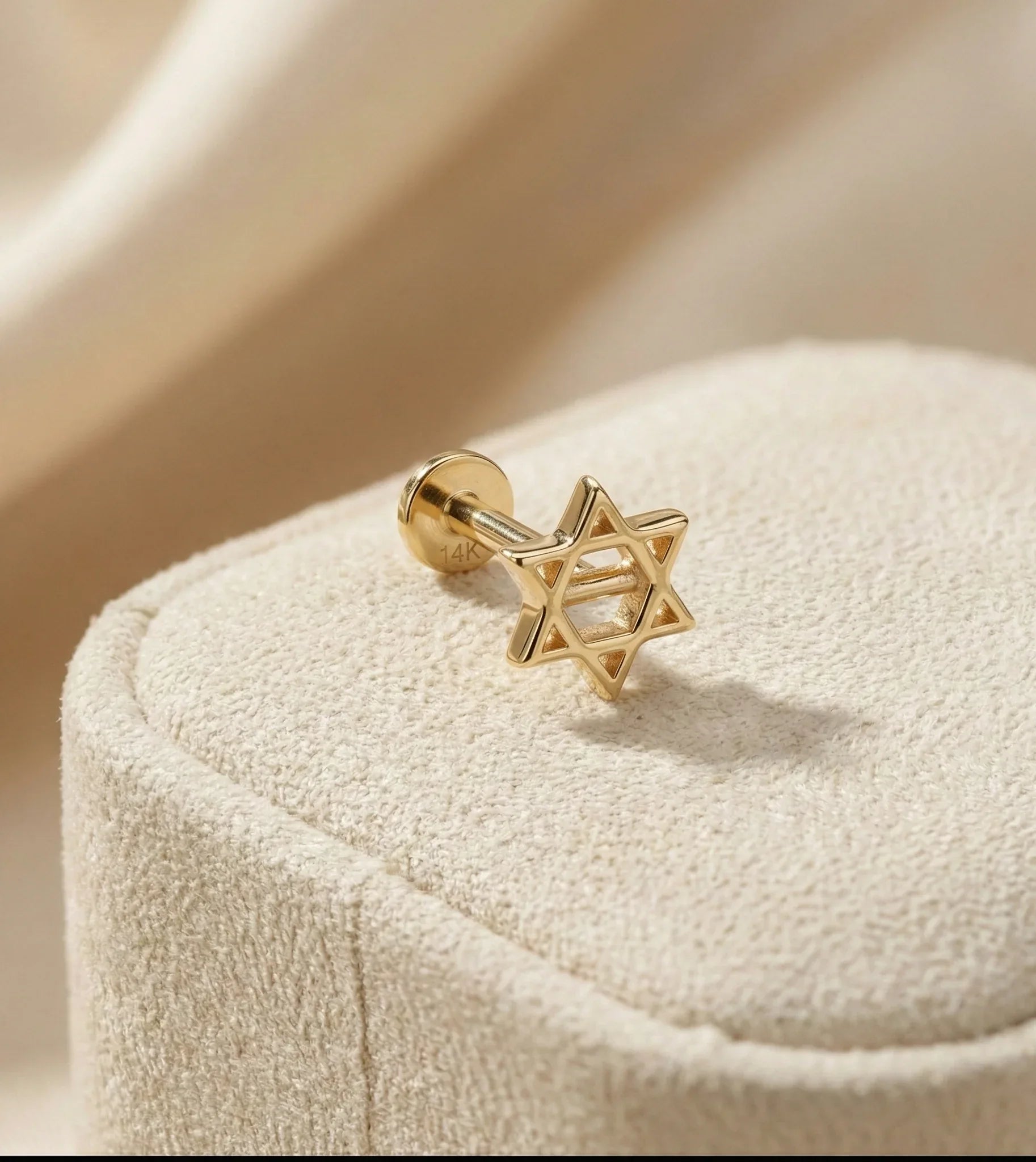 14K Solid Gold Star of David Tragus Stud – Cartilage Jewelry - 1