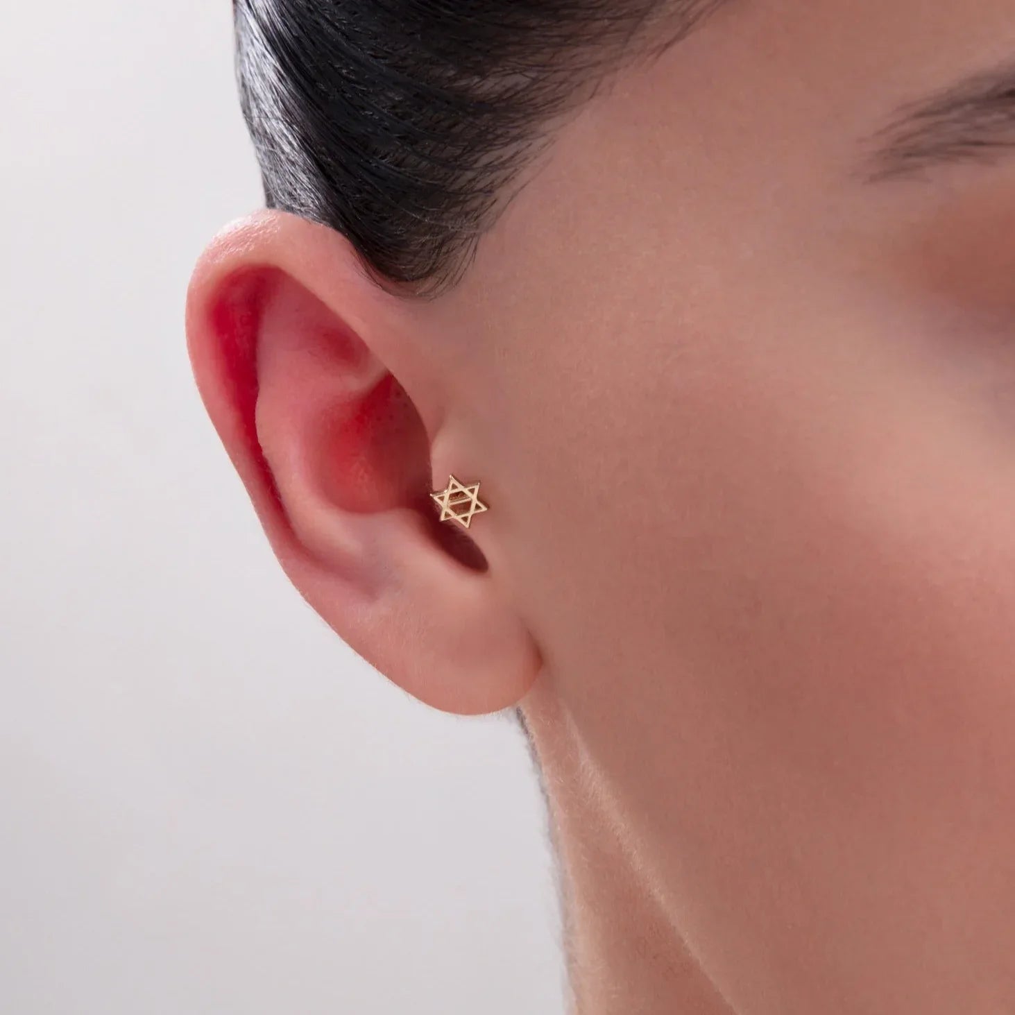 14K Solid Gold Star of David Tragus Stud – Cartilage Jewelry - 8