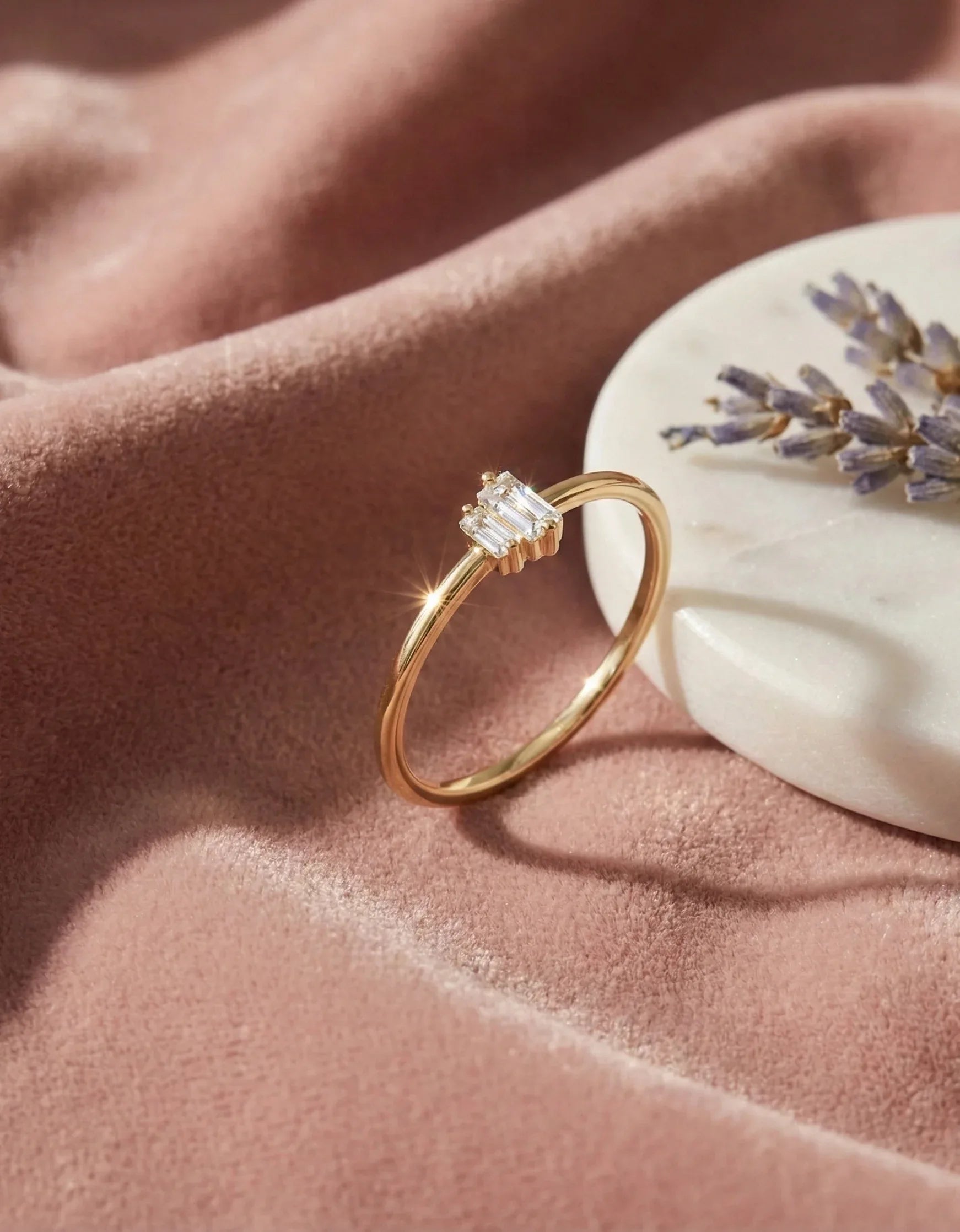 14K Yellow Gold Baguette Minimalist Stackable Ring - Promise Band - 12