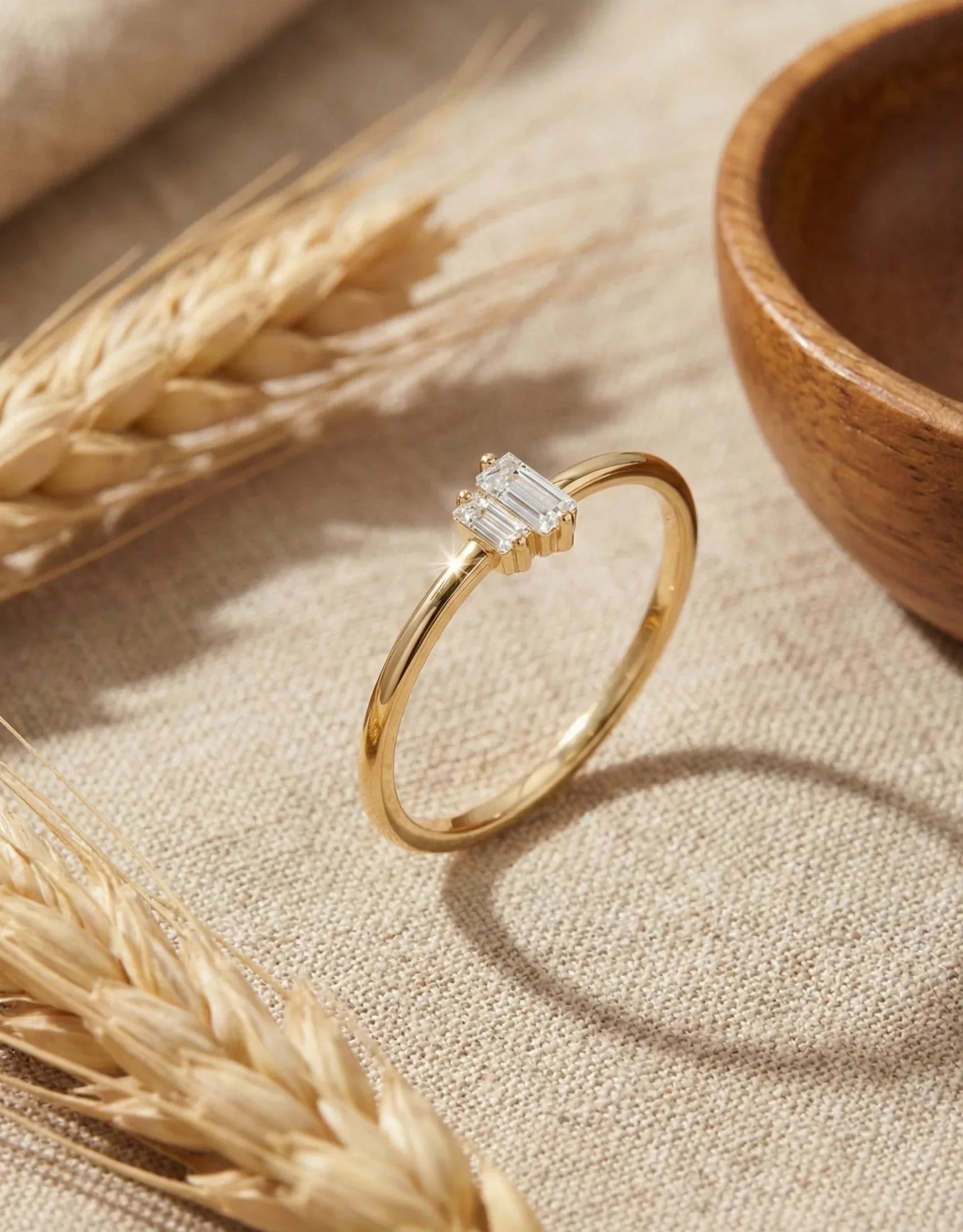 14K Yellow Gold Baguette Minimalist Stackable Ring - Promise Band - 13