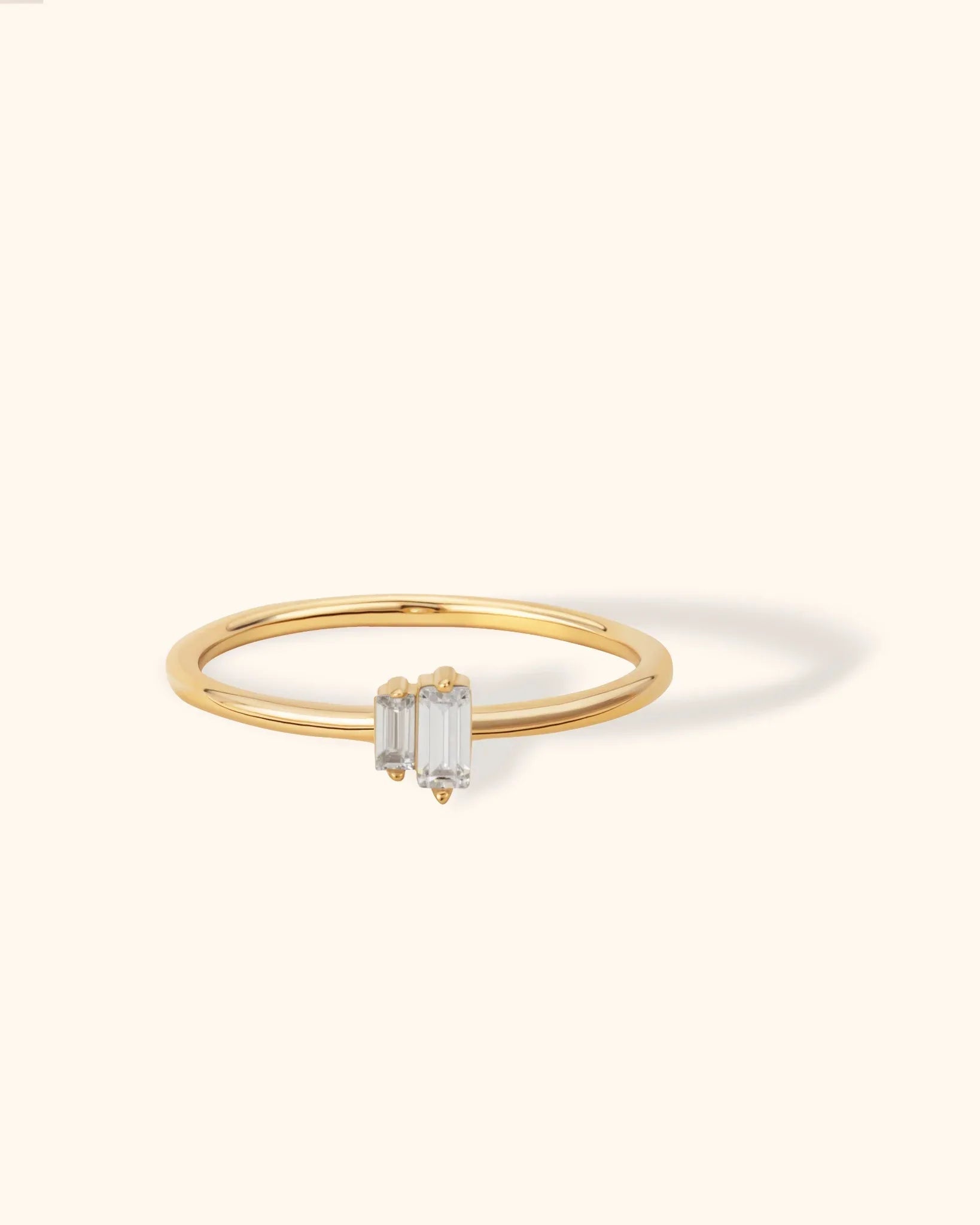 14K Yellow Gold Baguette Minimalist Stackable Ring - Promise Band - 2