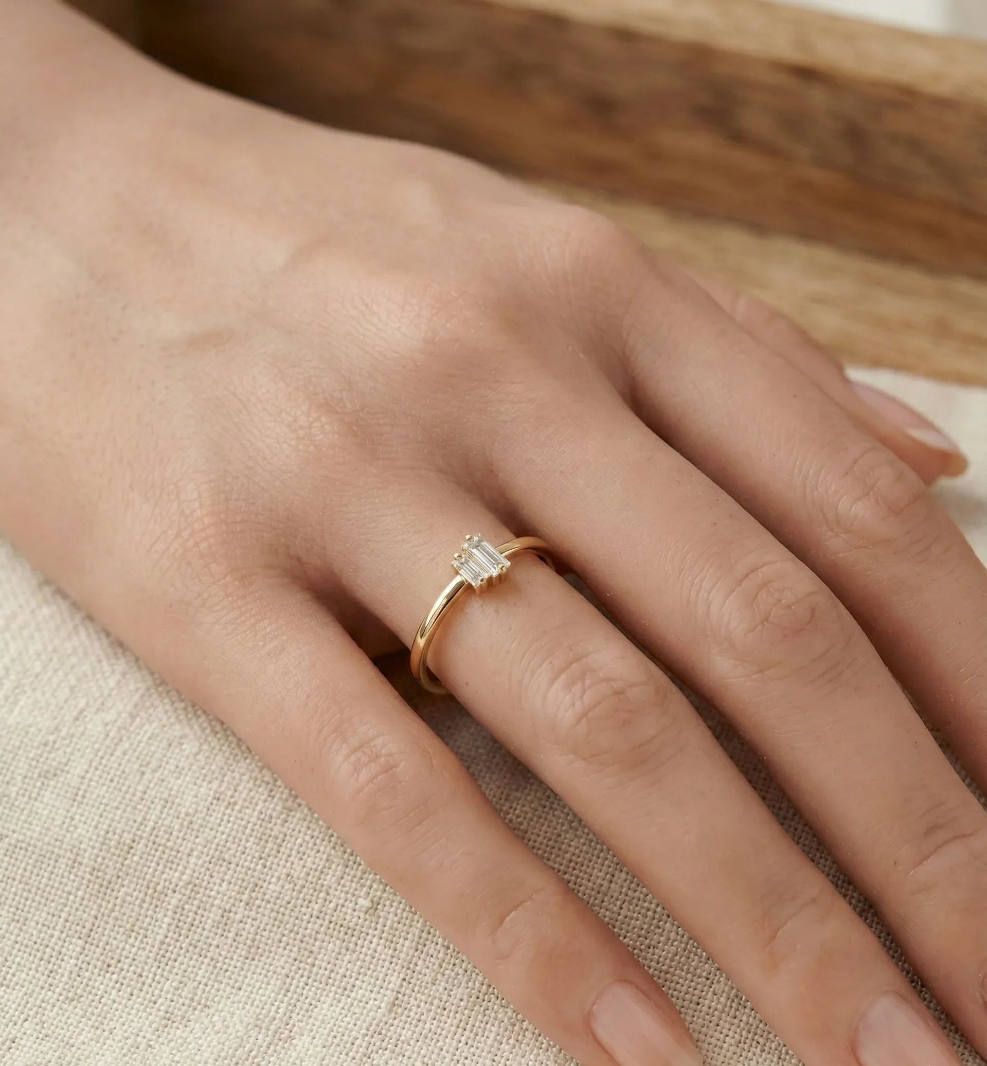 14K Yellow Gold Baguette Minimalist Stackable Ring - Promise Band - 6