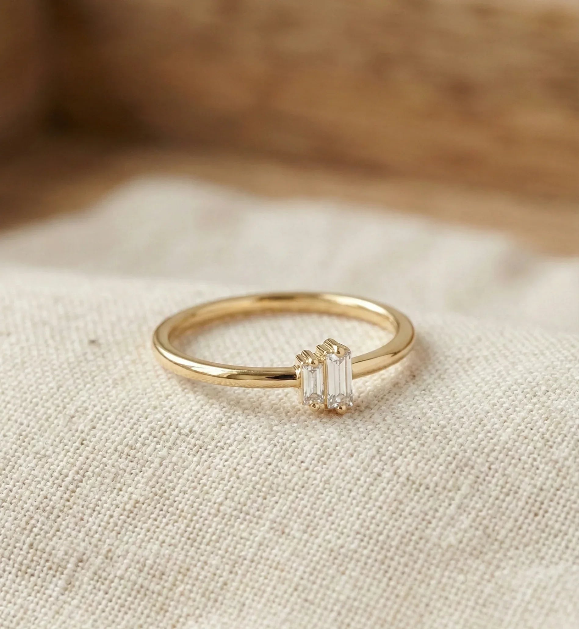 14K Yellow Gold Baguette Minimalist Stackable Ring - Promise Band - 8