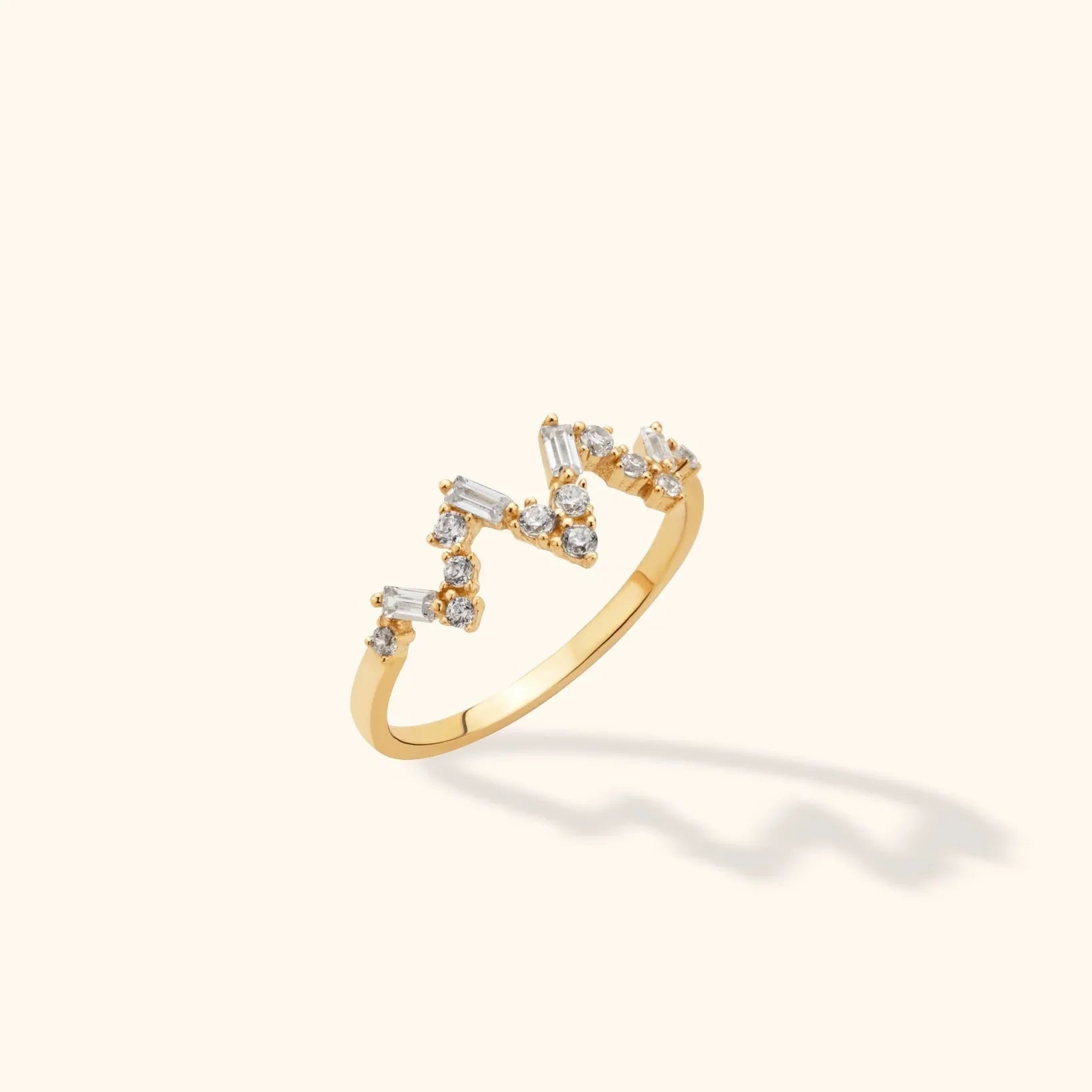 14K Yellow Gold Zigzag Baguette & Round Open Band Ring - 10