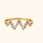 14K Yellow Gold Zigzag Baguette & Round Open Band Ring - 12