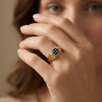 14K Yellow Gold Blue Sapphire CZ Statement Ring - Bold Elegance Band - 4