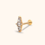 14k gold baguette and pear trio cartilage stud with flat-back labret
