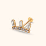 14k gold crown tragus earring baguette and round flat back cartilage stud