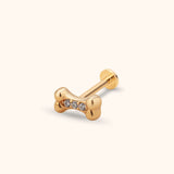 14k gold dog bone tragus earring pet lover cartilage stud front view