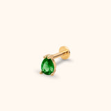 14k gold emerald green teardrop tragus earring cartilage stud front view