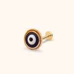 14k gold evil eye tragus earring protection cartilage piercing stud front view
