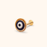 14k gold evil eye tragus earring protection cartilage piercing stud front view