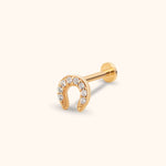 14k gold horseshoe tragus earring good luck cartilage stud front view
