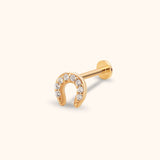 14k gold horseshoe tragus earring good luck cartilage stud front view