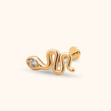 14k gold snake tragus earring serpent design cartilage stud front view