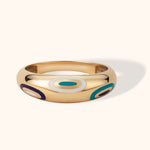 14K gold dome ring with multicolor enamel evil eye patterns