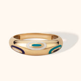 14K gold dome ring with multicolor enamel evil eye patterns