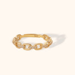 14K gold chain link ring with pavé diamond accents