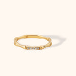 14K yellow gold bamboo-textured band with micro-set zircon accent stones