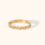 14K gold braided woven design ring with minimalist band