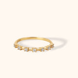 14K gold ring with arched diamond row, minimalist diamond stacking band with claw setting
