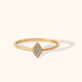 Minimal 14K gold ring with diamond-studded rhombus centerpiece