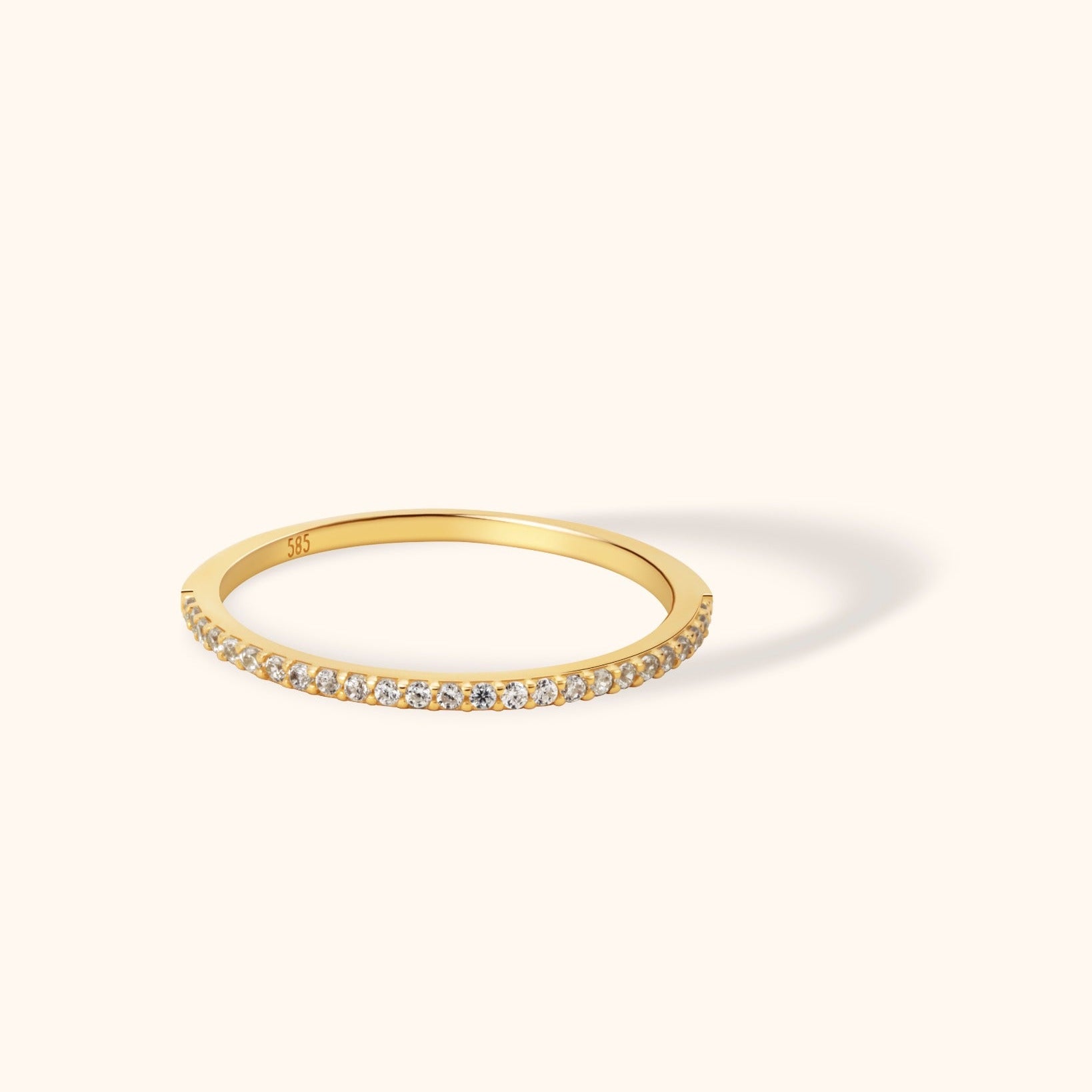 14K gold thin pavé diamond band ring with delicate sparkle